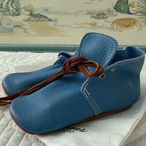 Blue Leather Baby Shoes with Brown Laces